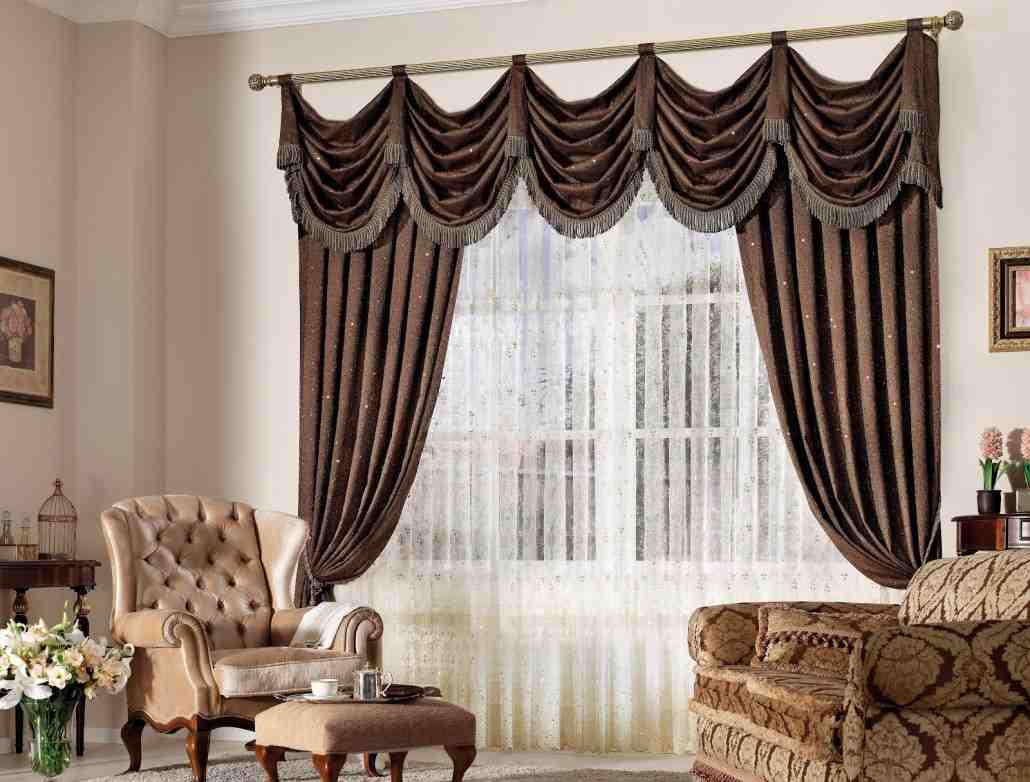 brown curtains in living room