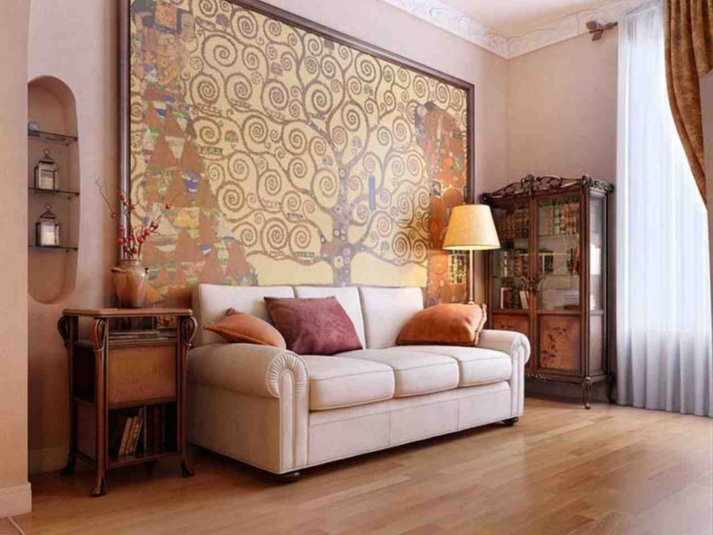large photo wall living room