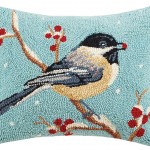 Peking Handicraft Chickadee Hook Wool Lumbar Pillow